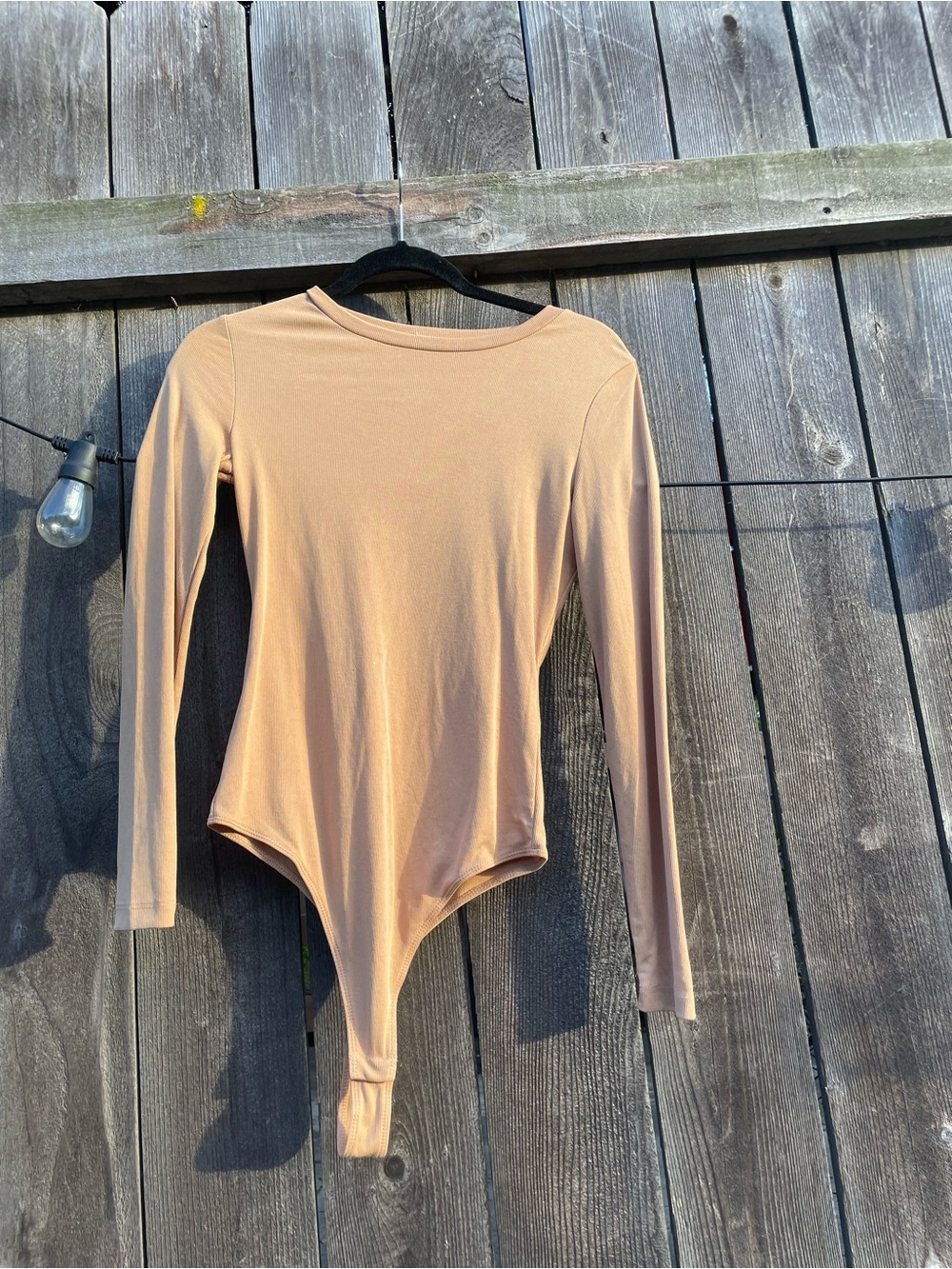 Elodie ribbedLong Sleeve Nude/Tan Bodysuit - Women's Stretch